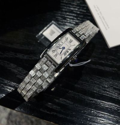 Cartier Tank Stainless Steel 19*35MM Imported Swiss Movement Silver Bezel Watch